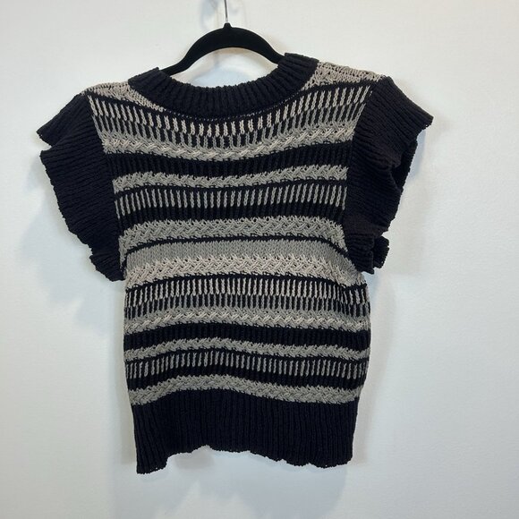 NWT Elan Size Medium Striped Cap Sleeve  Textured Short Sleeve Sweater - Picture 9 of 9